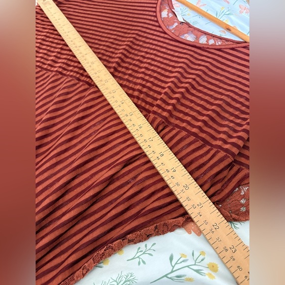 Free People rust lace striped hi low shirt size small boho - Picture 5 of 9